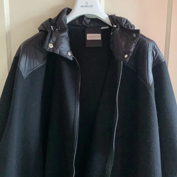 Moncler Mantella Down hood logo jacquard wool cape